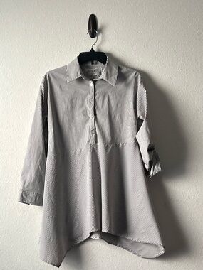 Cupid Stylish Lightweight Black & White Striped Tunic Shirt, Size S/P/CH